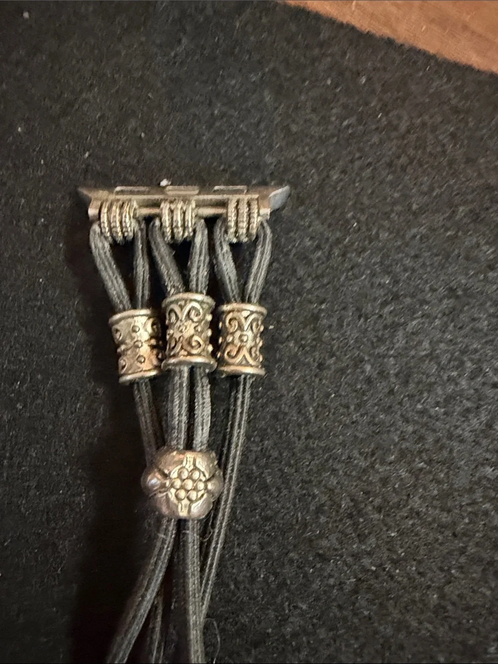Multi-Strand Black Watch Band Adapter with Silver Bead Accents